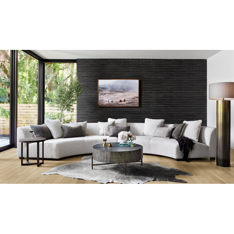 Dover Crescent Cream Linen 2-Piece Curved Modular Sectional Sofa