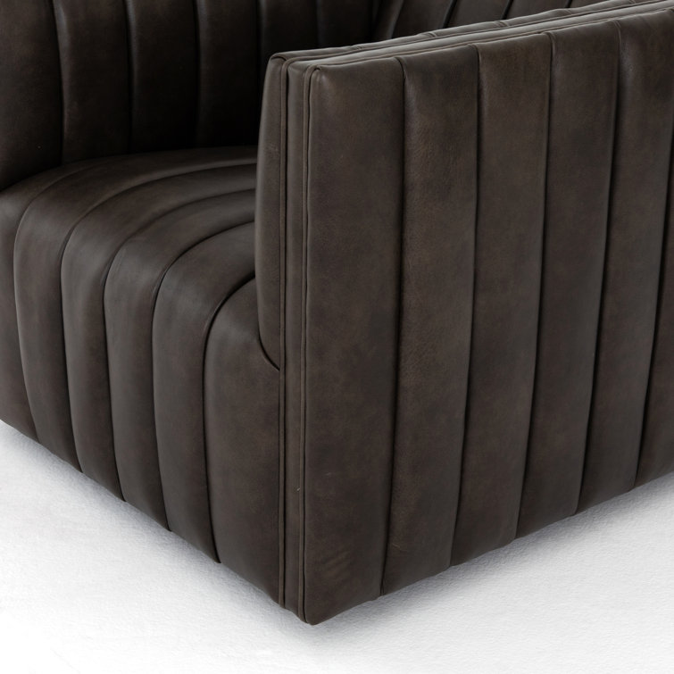 Deacon Wolf Genuine Leather 32" Modern Swivel Chair in Black