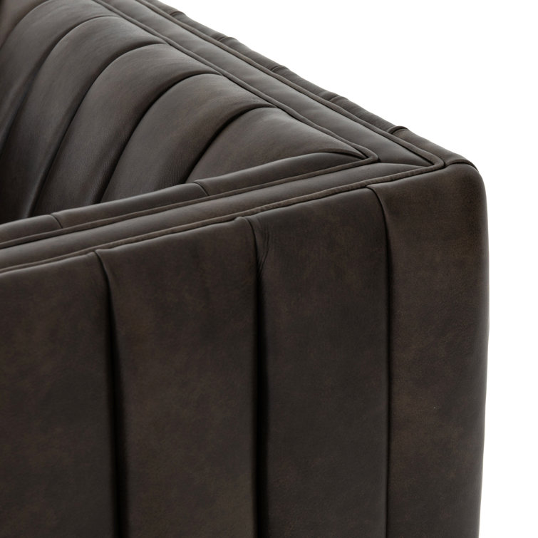 Deacon Wolf Genuine Leather 32" Modern Swivel Chair in Black