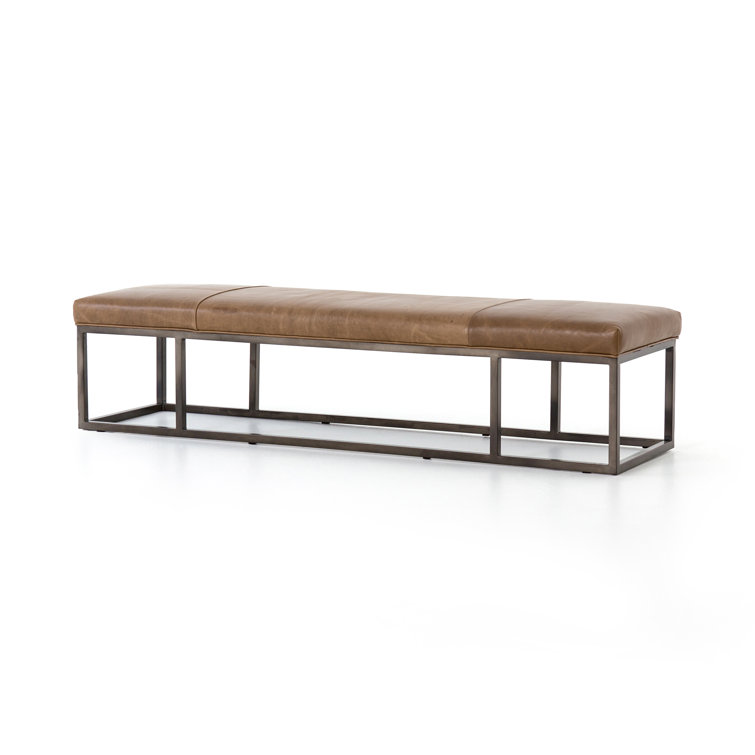Dakota Warm Taupe Leather and Iron Bench