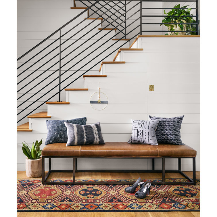 Dakota Warm Taupe Leather and Iron Bench