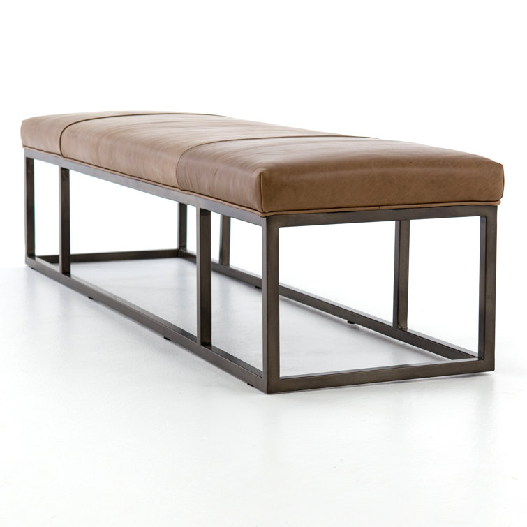 Dakota Warm Taupe Leather and Iron Bench
