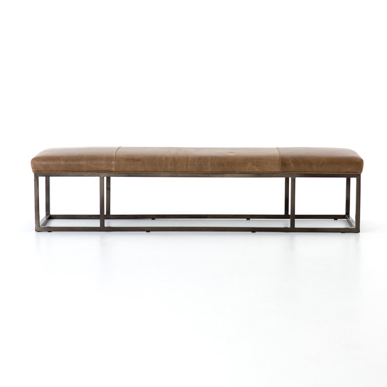 Dakota Warm Taupe Leather and Iron Bench