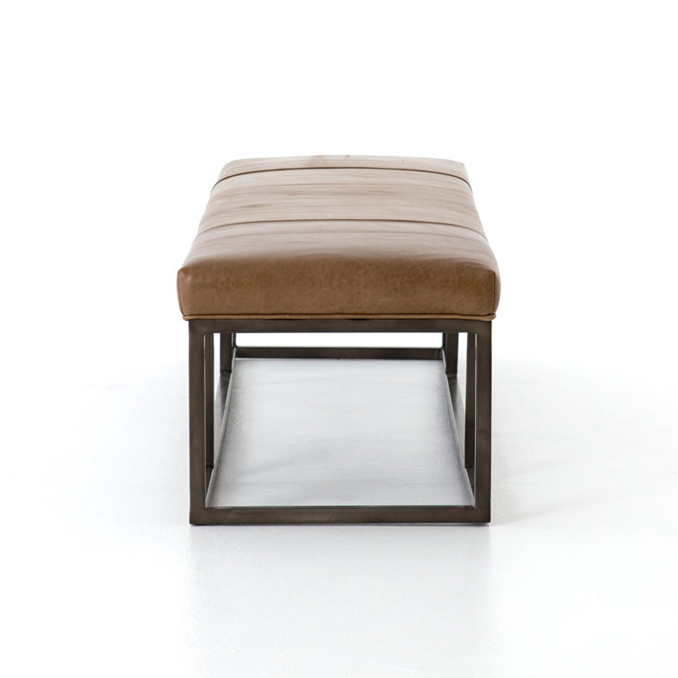 Dakota Warm Taupe Leather and Iron Bench