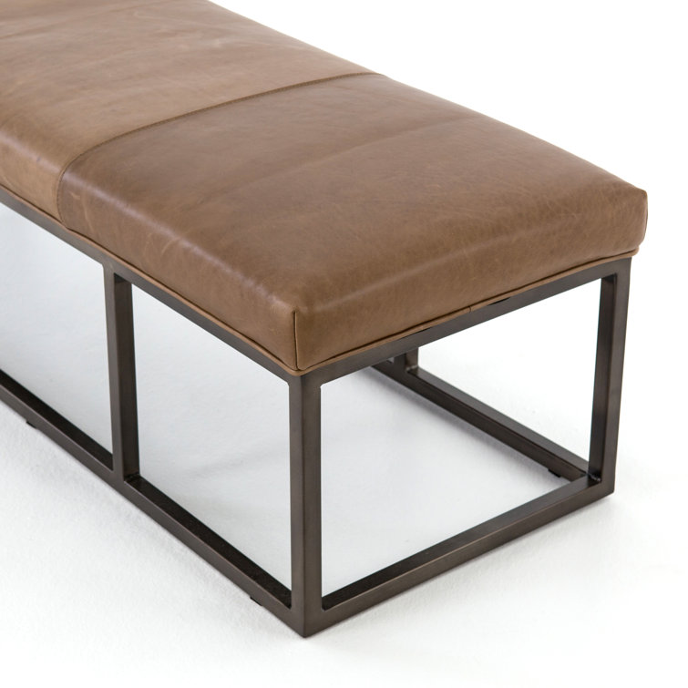 Dakota Warm Taupe Leather and Iron Bench