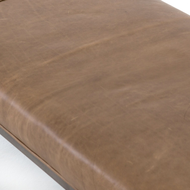 Dakota Warm Taupe Leather and Iron Bench