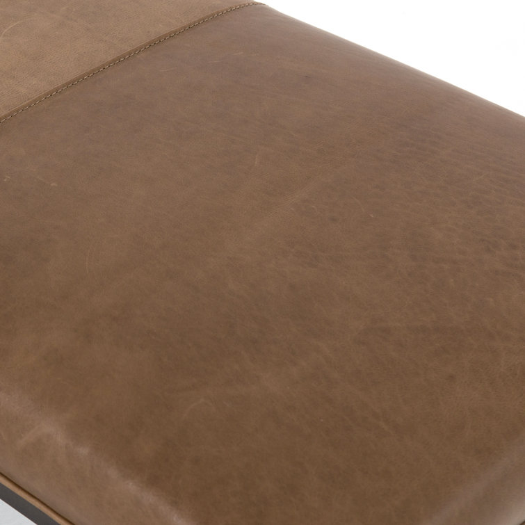 Dakota Warm Taupe Leather and Iron Bench