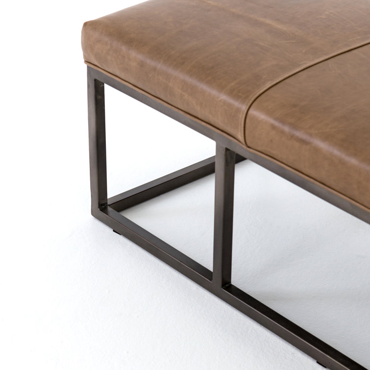 Dakota Warm Taupe Leather and Iron Bench