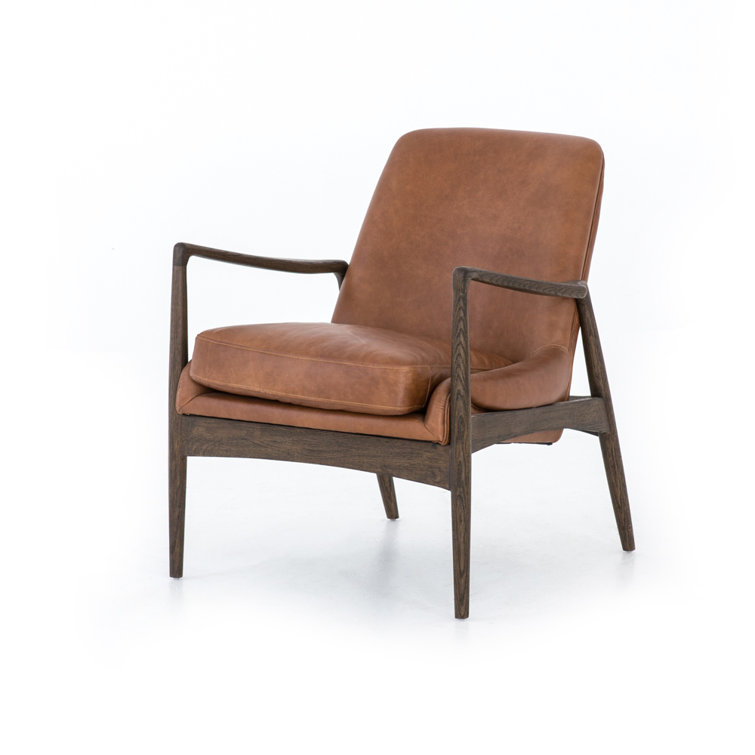 Braden 27.25" Brown Top-Grain Leather Stationary Armchair
