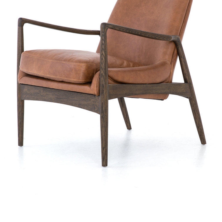 Brandy Brown Leather Armchair with Oak Frame