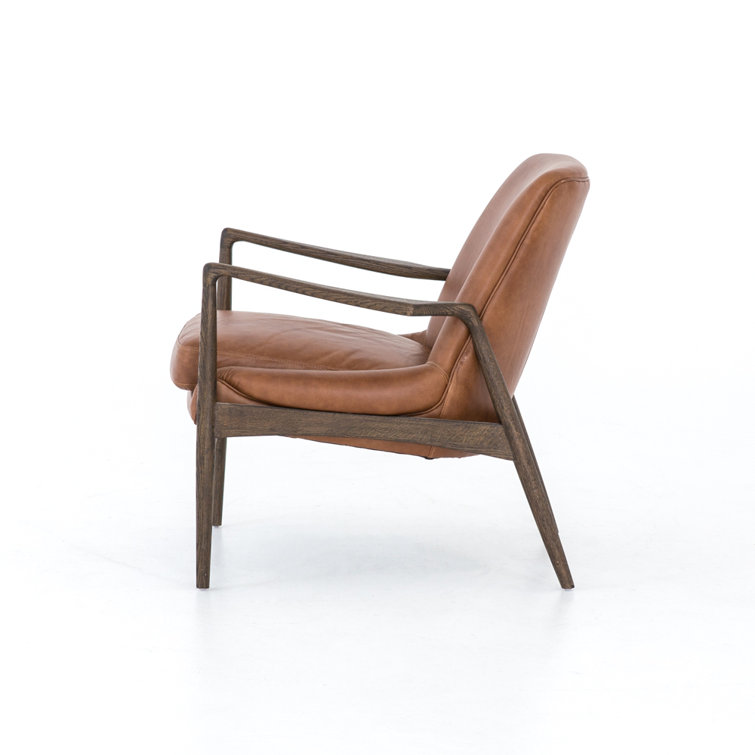 Brandy Brown Leather Armchair with Oak Frame