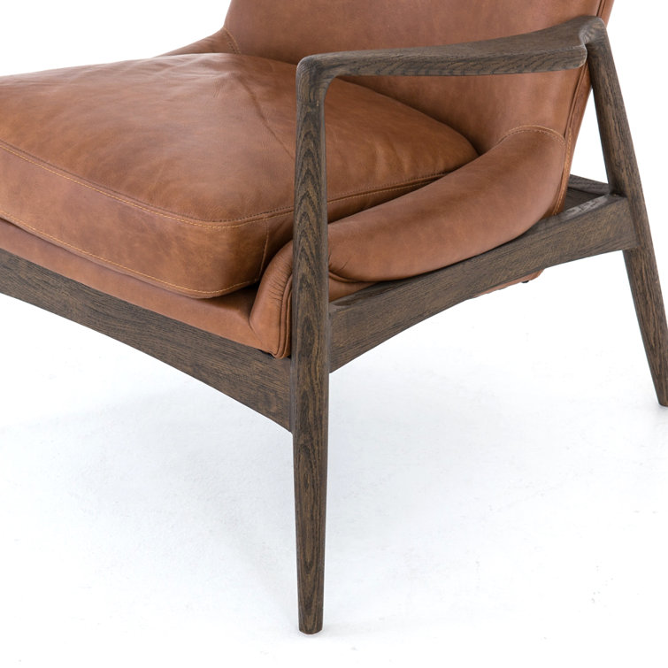 Brandy Brown Leather Armchair with Oak Frame