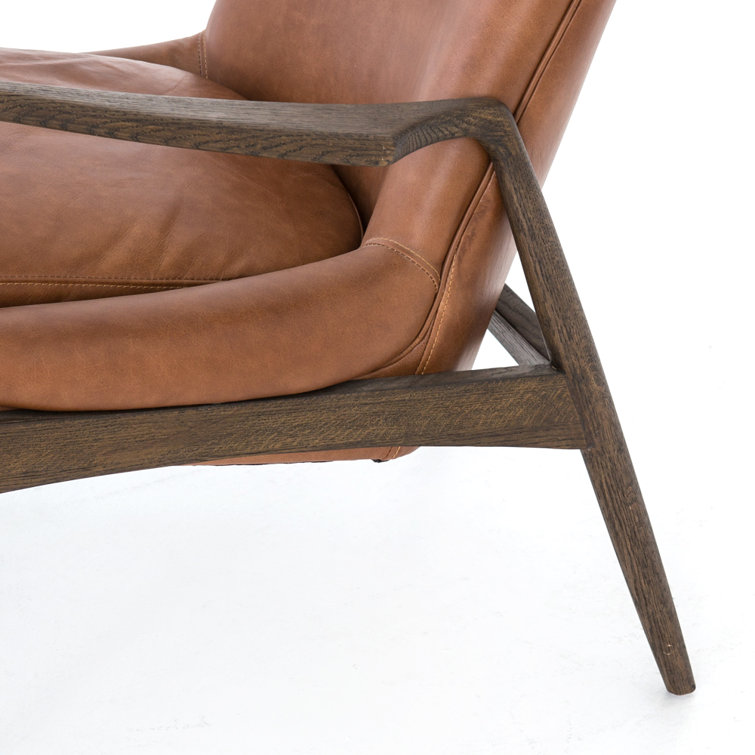 Brandy Brown Leather Armchair with Oak Frame