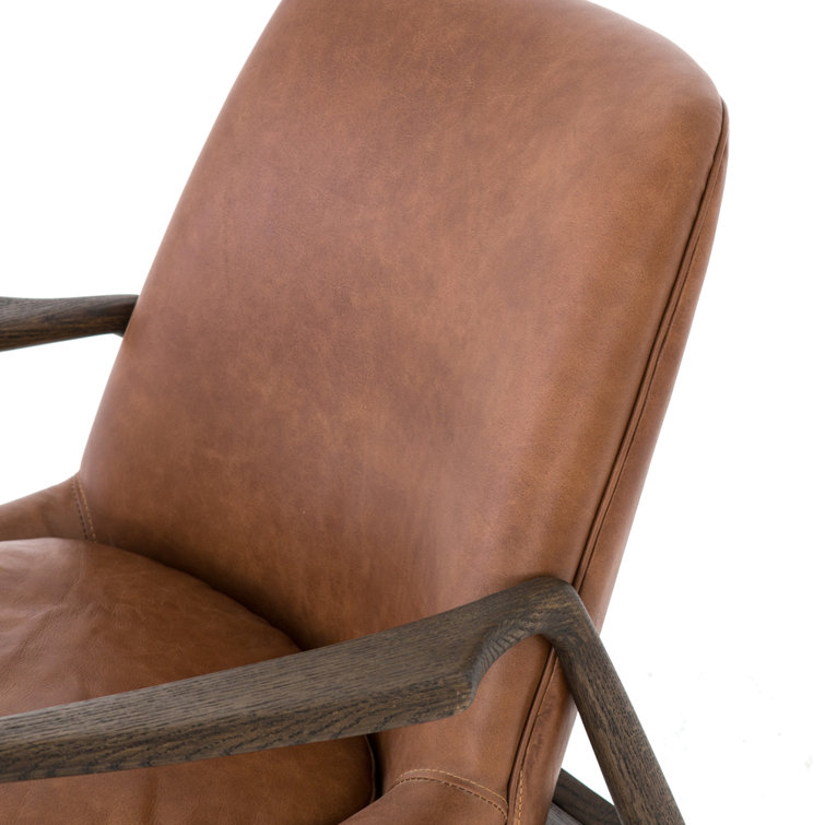 Brandy Brown Leather Armchair with Oak Frame
