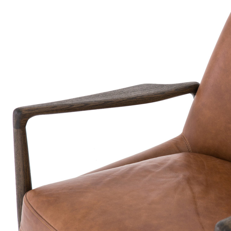 Brandy Brown Leather Armchair with Oak Frame