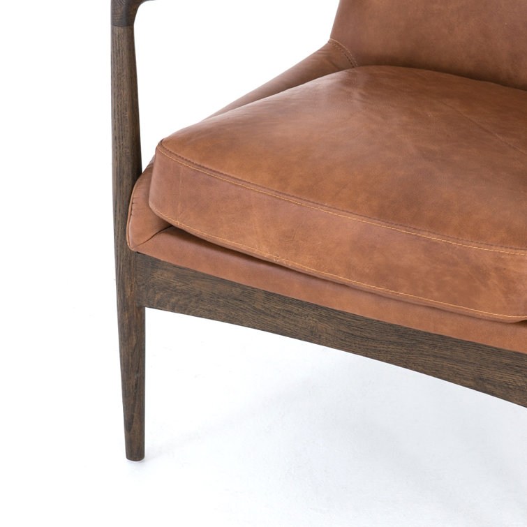 Brandy Brown Leather Armchair with Oak Frame