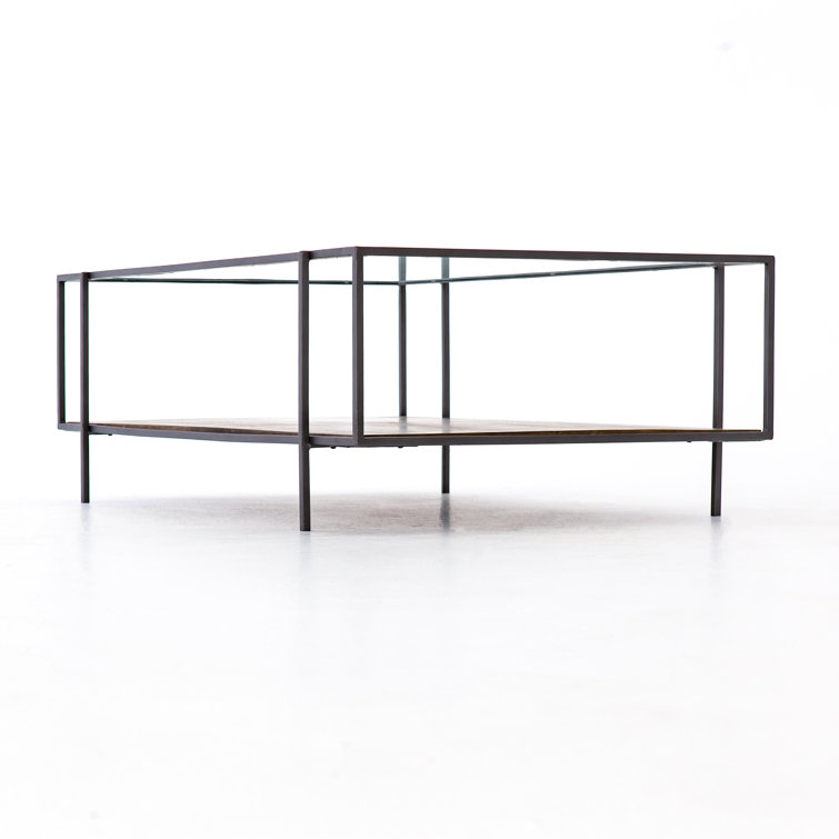 Asher Rectangular Glass and Wood Coffee Table with Shelf