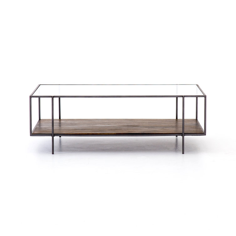 Asher Rectangular Glass and Wood Coffee Table with Shelf