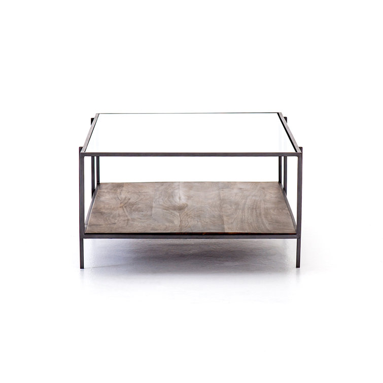 Asher Rectangular Glass and Wood Coffee Table with Shelf