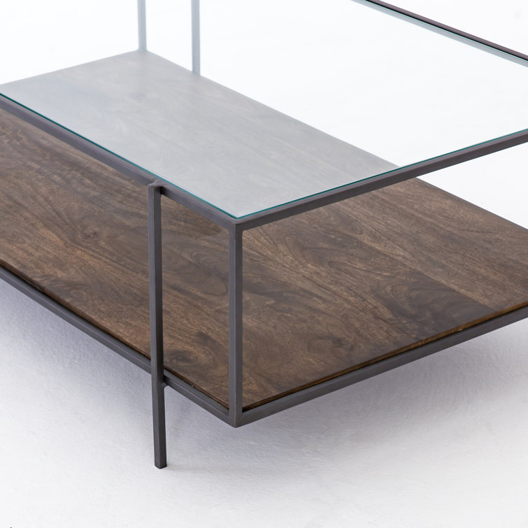 Asher Rectangular Glass and Wood Coffee Table with Shelf