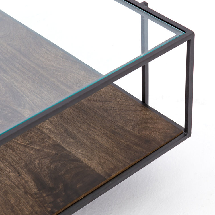 Asher Rectangular Glass and Wood Coffee Table with Shelf