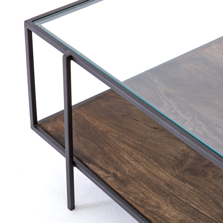 Asher Rectangular Glass and Wood Coffee Table with Shelf