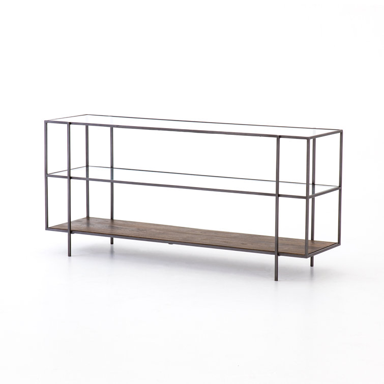 Asher Slim Profile 3-Tier Glass & Wood Console Table