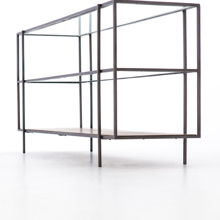 Asher Slim Profile 3-Tier Glass & Wood Console Table