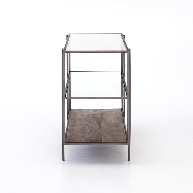 Asher Slim Profile 3-Tier Glass & Wood Console Table