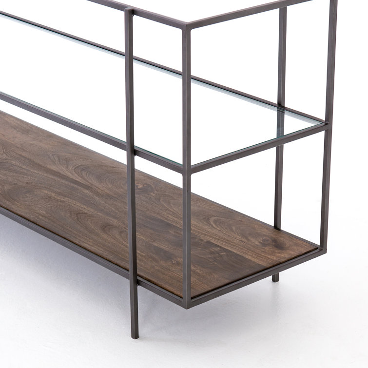 Asher Slim Profile 3-Tier Glass & Wood Console Table