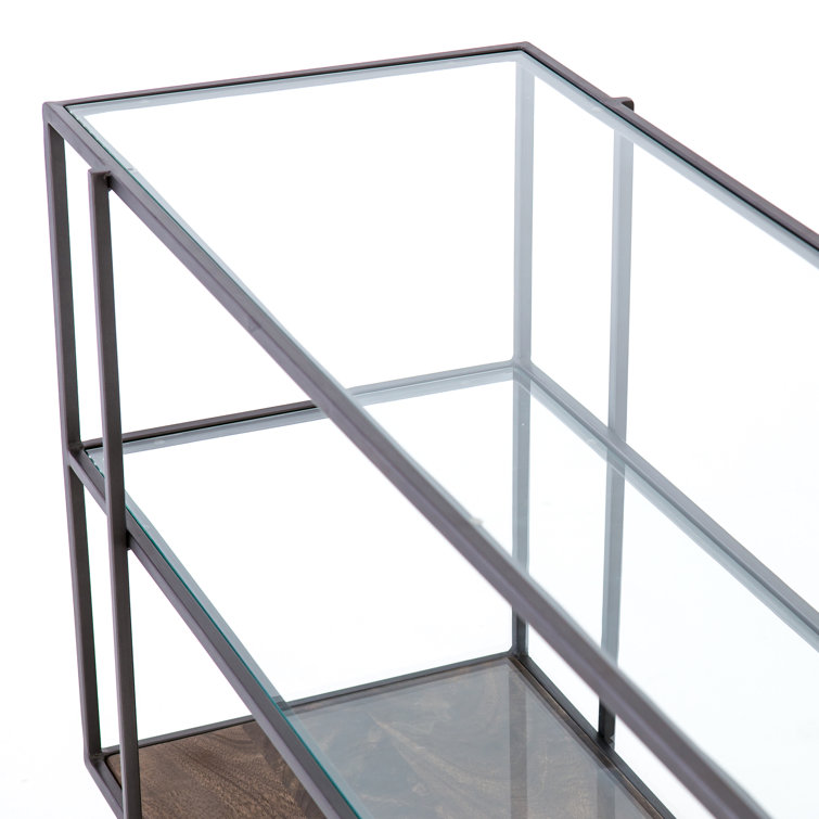 Asher Slim Profile 3-Tier Glass & Wood Console Table