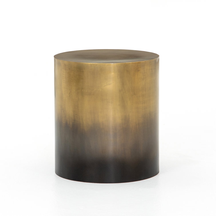 Modern Ombre Antique Brass Round Metal End Table, 18"