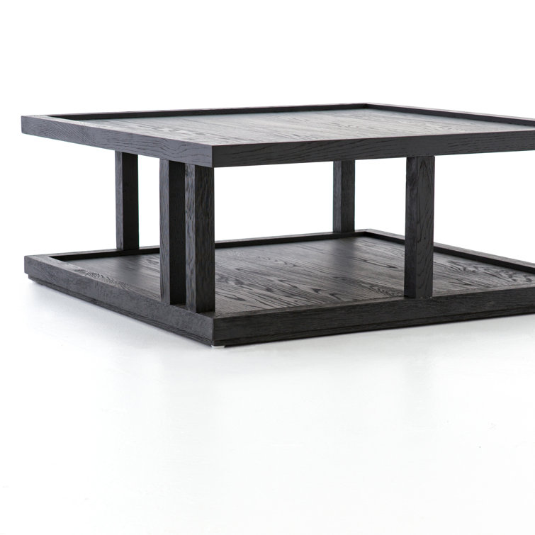 Black Solid Wood Square Coffee Table with Shelf