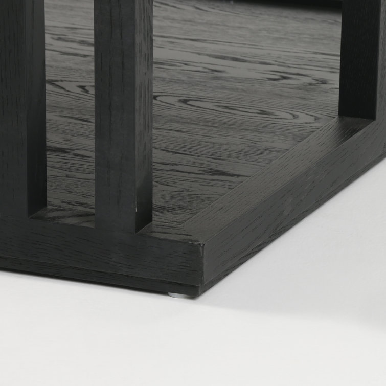Black Solid Wood Square Coffee Table with Shelf