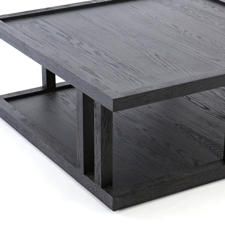 Black Solid Wood Square Coffee Table with Shelf