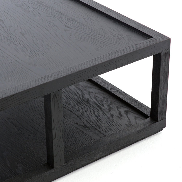 Black Solid Wood Square Coffee Table with Shelf