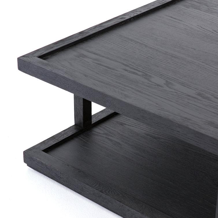 Black Solid Wood Square Coffee Table with Shelf