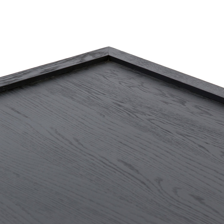 Black Solid Wood Square Coffee Table with Shelf