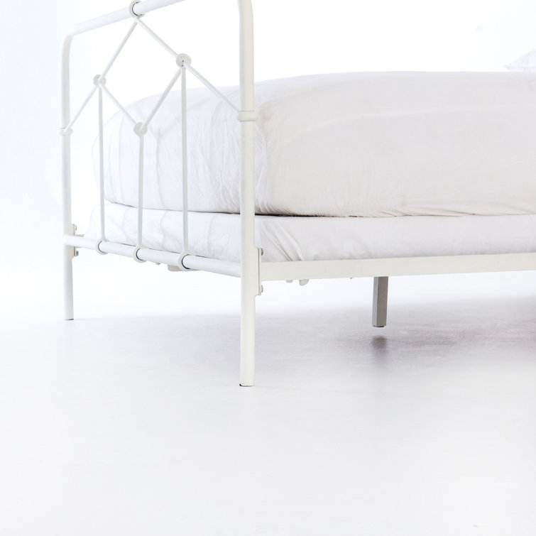 Black Twin Upholstered Metal Frame Bed with Headboard