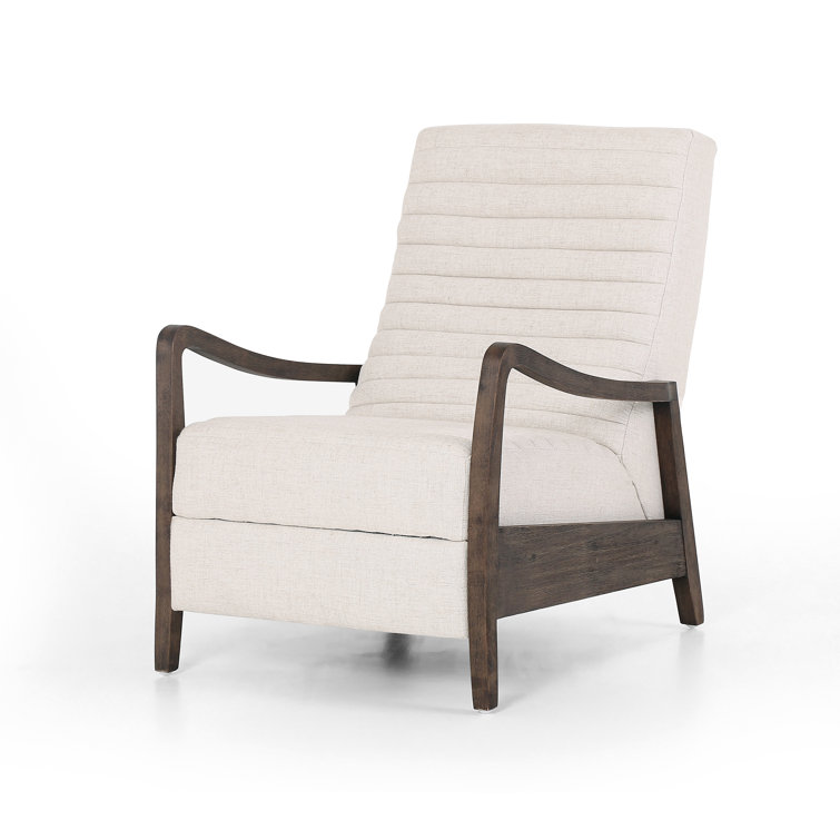 Handcrafted Cream Leather & Wood Contemporary Recliner