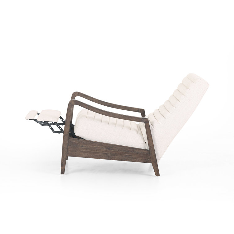 Handcrafted Cream Leather & Wood Contemporary Recliner