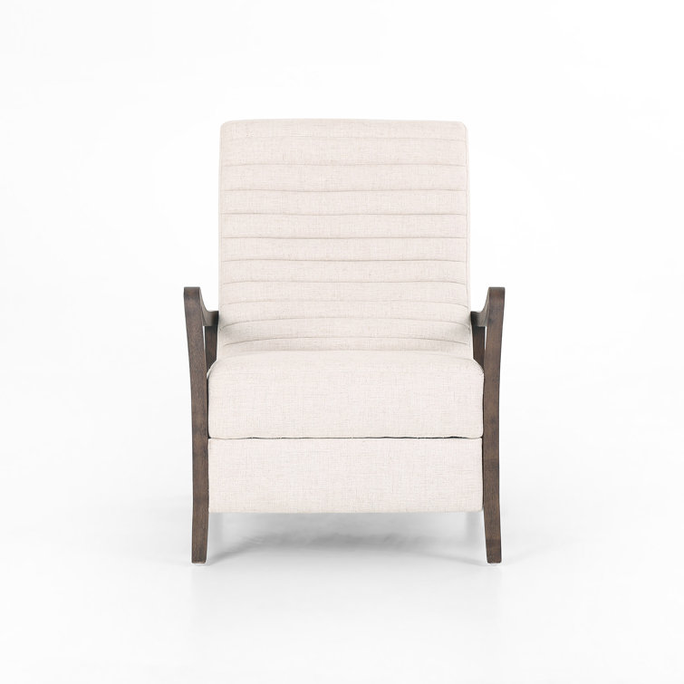 Handcrafted Cream Leather & Wood Contemporary Recliner