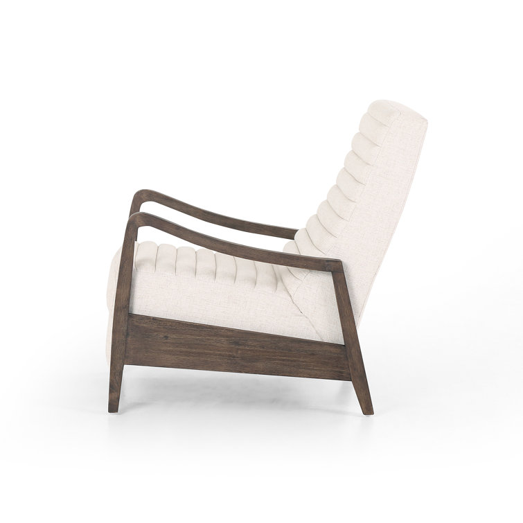 Handcrafted Cream Leather & Wood Contemporary Recliner