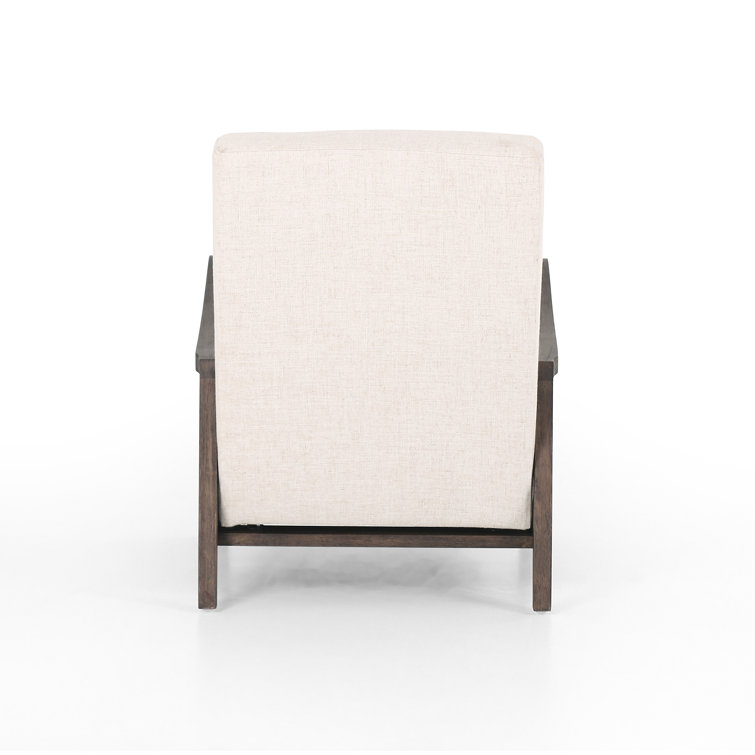 Handcrafted Cream Leather & Wood Contemporary Recliner