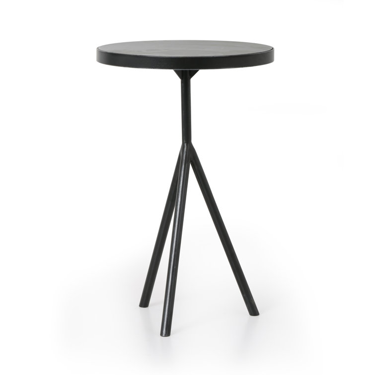 Contemporary Black Metal Round End Table with Bluestone Top