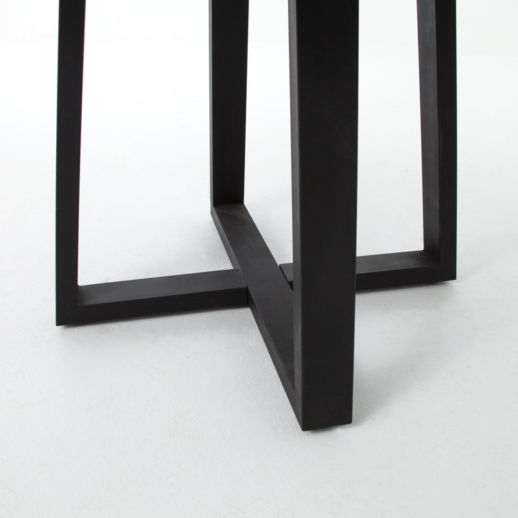 Gray and Black Round Lavastone Dining Table with Iron Base