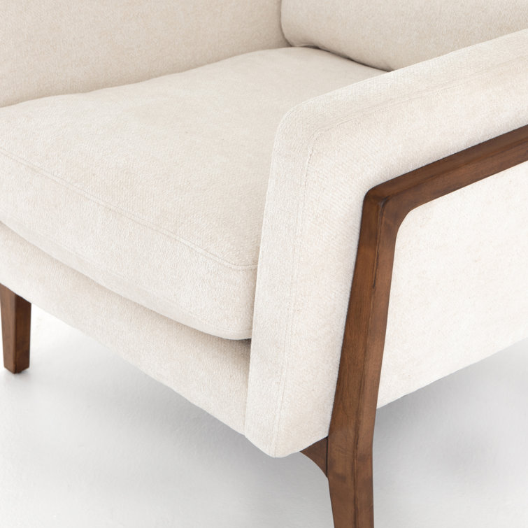 Camargue Cream Ivory Linen and Pecan Birch Wood Accent Chair