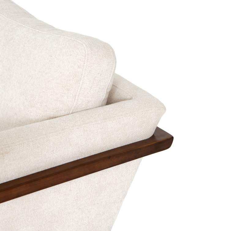 Camargue Cream Ivory Linen and Pecan Birch Wood Accent Chair