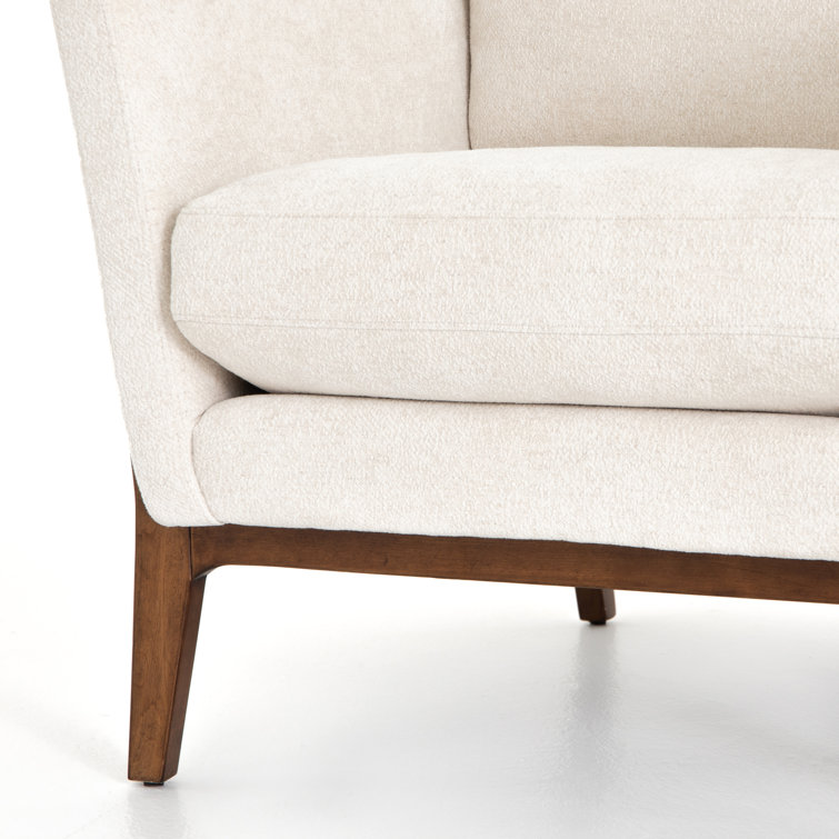 Camargue Cream Ivory Linen and Pecan Birch Wood Accent Chair