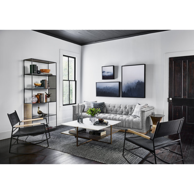 Hyla 41'' Brown and White Contemporary Square Marble Coffee Table with Storage